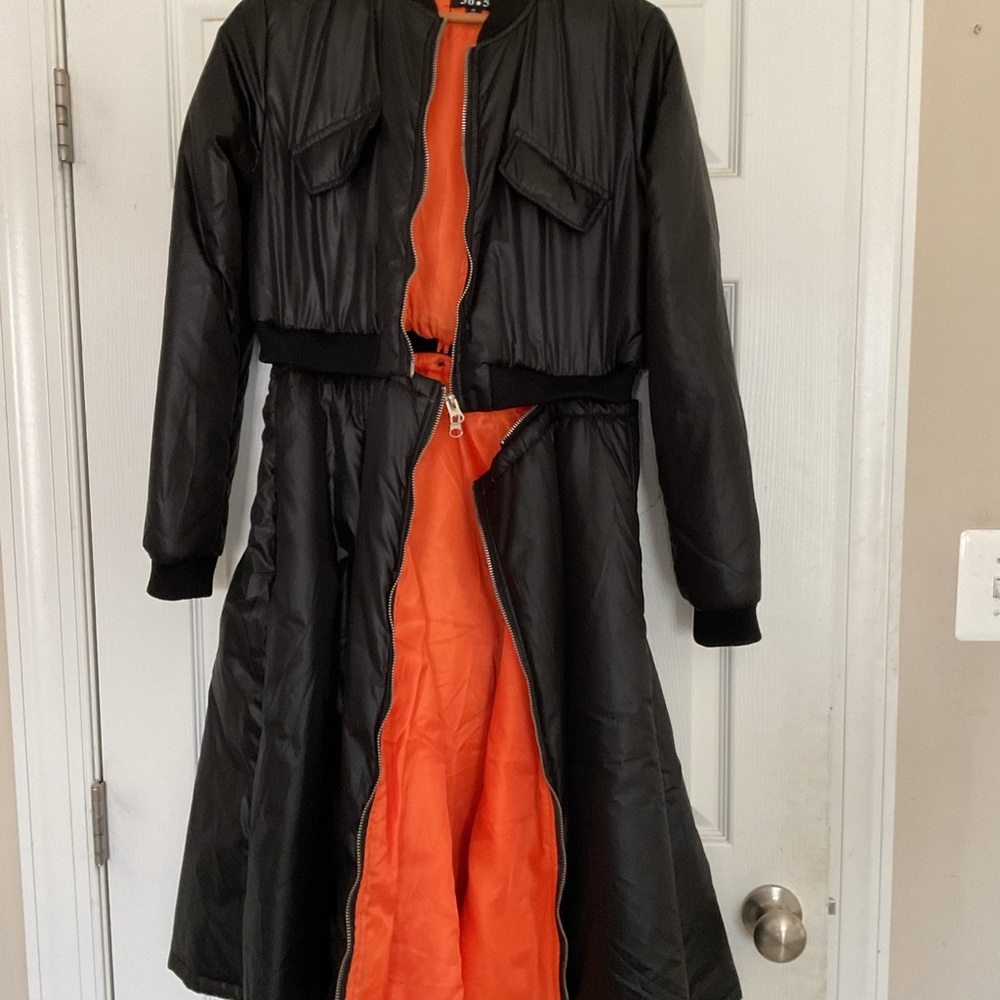 Black Long Coat with Orange Lining